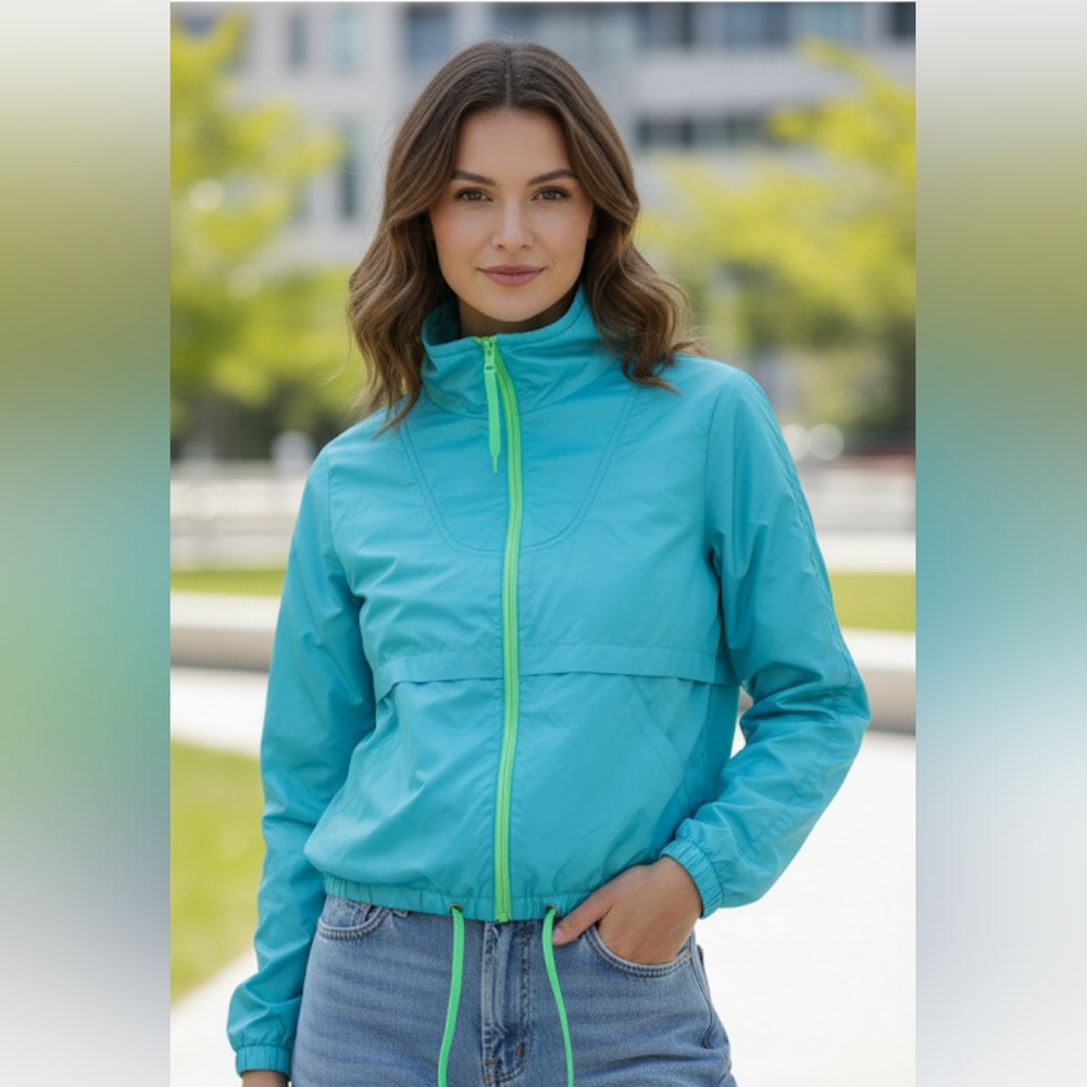 Old Navy Neon green and blue wind breaker jacket - Picture 1 of 9